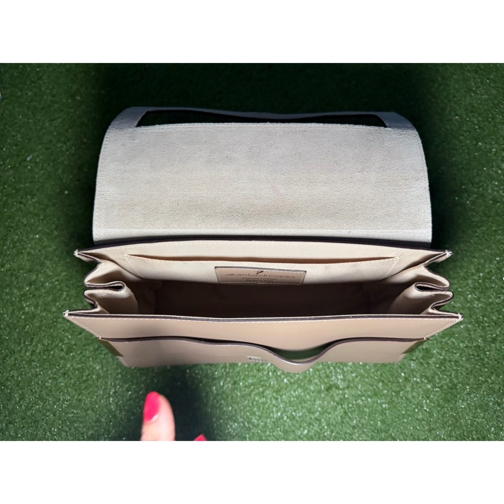 Alberta Di Canio Italian Leather Clutch Beige Taupe Gold Hardware Made In Italy - Picture 5 of 9